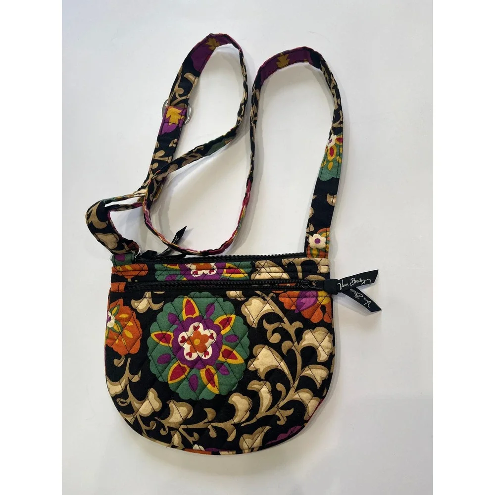 Vera Bradley Provencal Quilted Floral Crossbody Bag Black Multi Color Adjustable - Picture 2 of 9